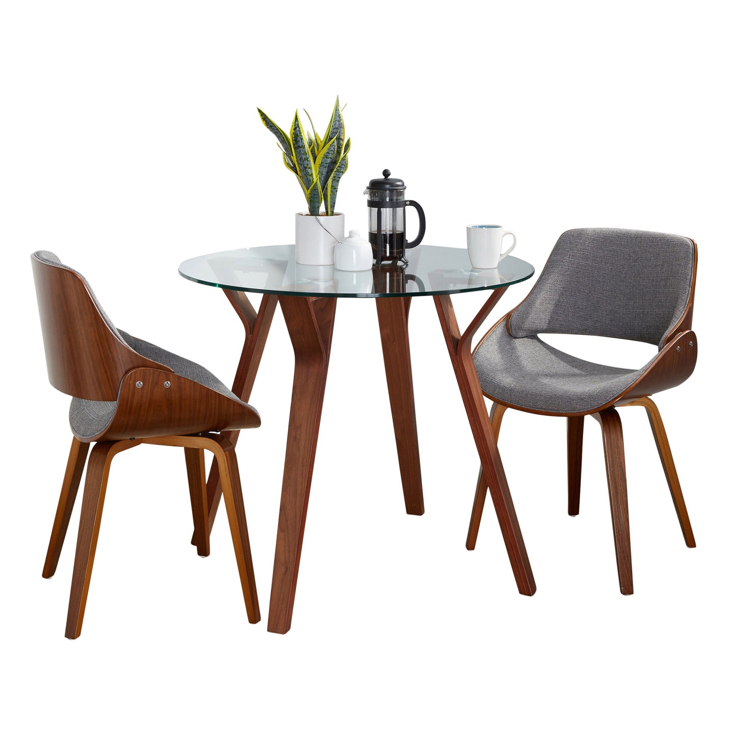 Folia - 3 Piece Dining Set Round Fabrizzi Mid-Century Modern - Walnut / Gray