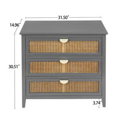 3 Drawer Cabinet, Natural Rattan, American Furniture