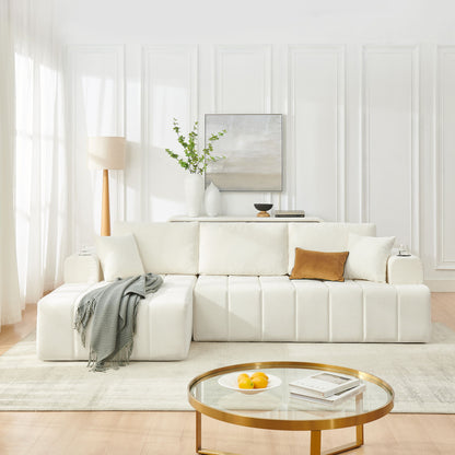 L - Shaped Sectional Sofa With Cup Holders & Side Pockets
