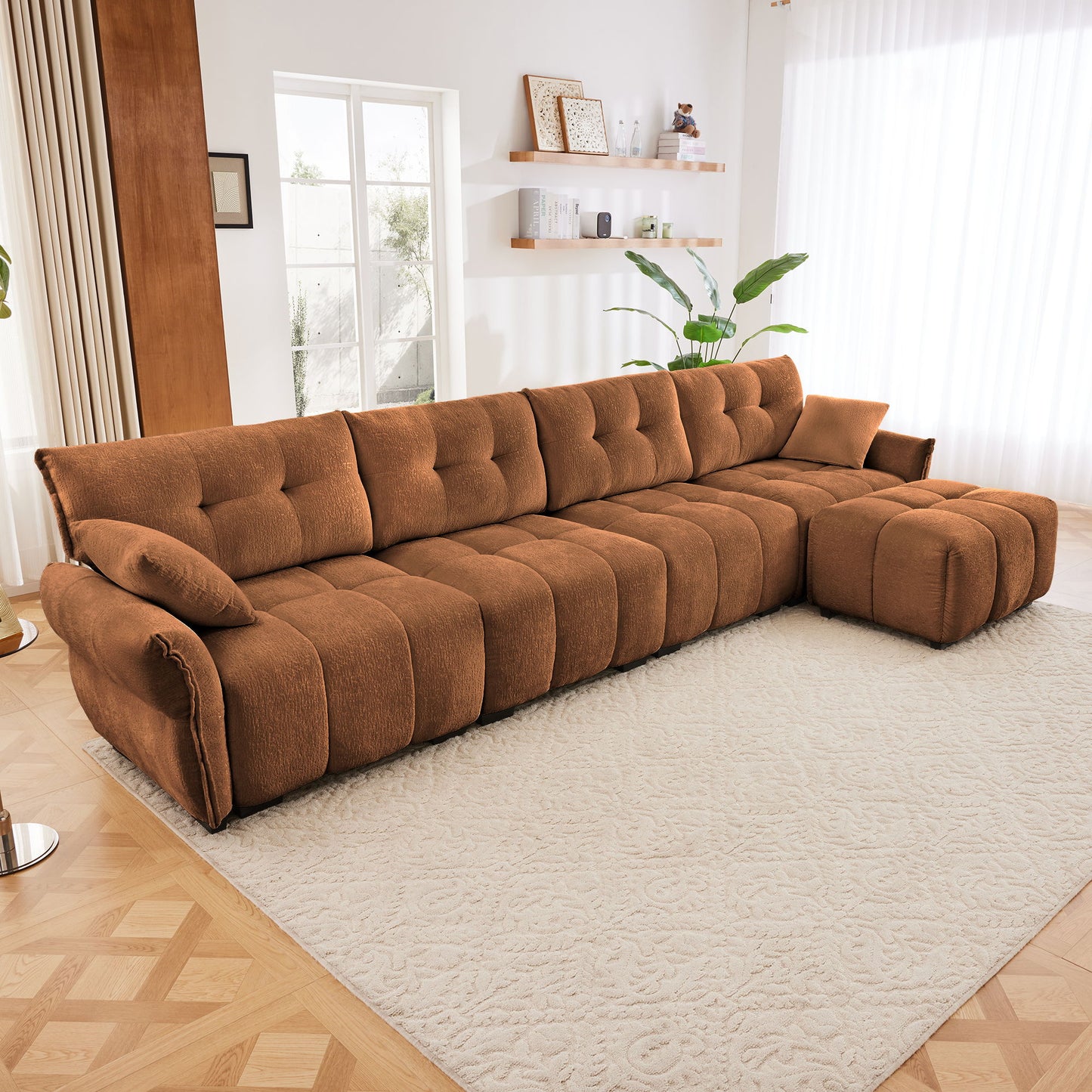 Sofa Set With Ottoman And Pillows, Textured, High Resilience Cushions