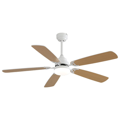 Indoor Modern 52" Ceiling Fan With Dimmable 6 Speed Wind 5 Blades Remote Control Reversible Dc Motor With LED Light - White