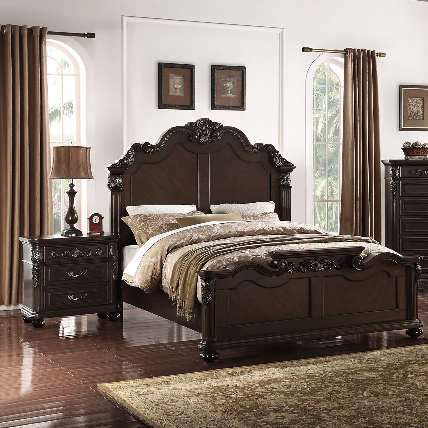 3 Piece Bedroom Set, Majestic Formal Bed With 2 Nightstands