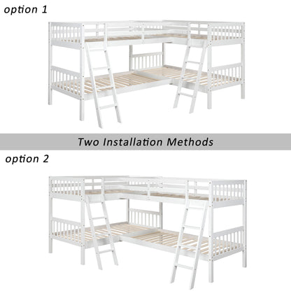 Twin L-Shaped Bunk Bed With Ladder - White