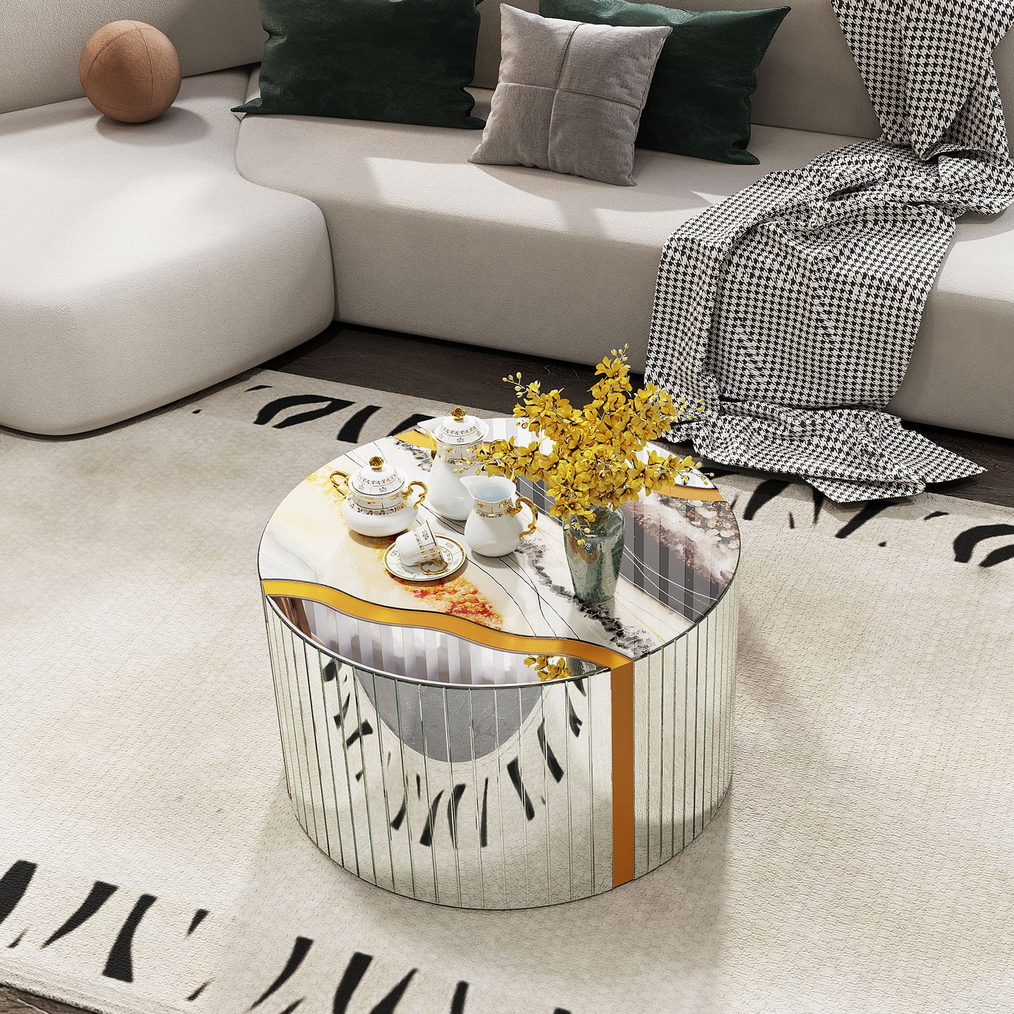 Round Mirror Coffee Table, Living Space Furniture