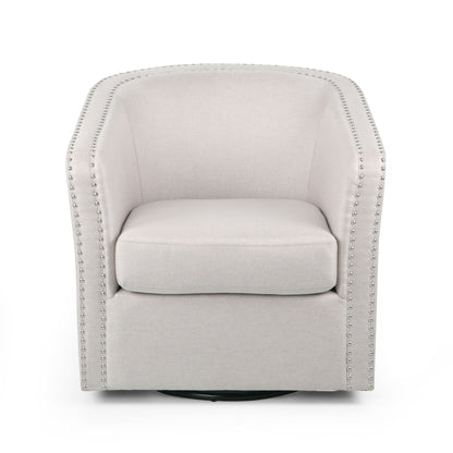 Modern Upholstered Swivel Club Chair With Nailhead Trim