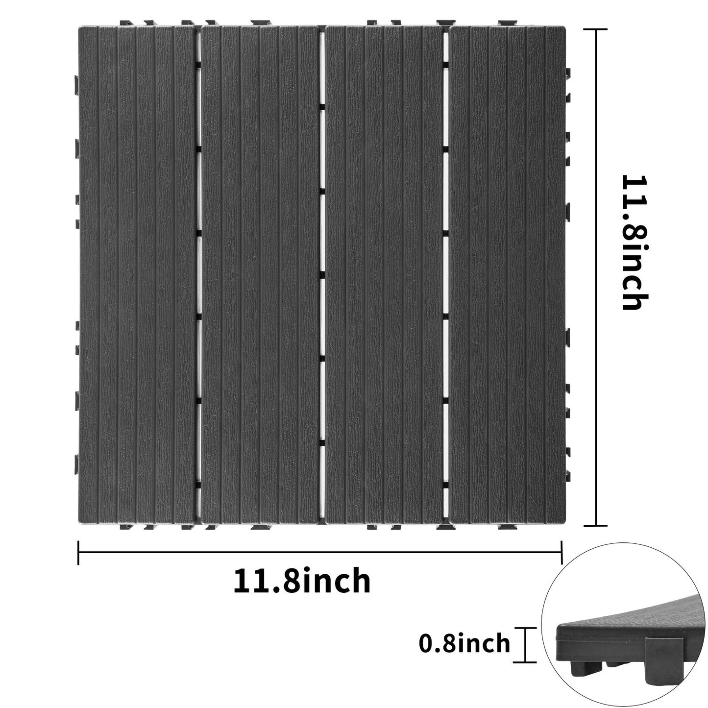 Plastic Interlocking Deck Tiles (Pack Of 44), Patio Flooring Outdoor Waterproof All Weather Use For Garden, Poolside Front / Back Yard - Light Gray