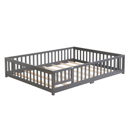 Solid Wood Floor Bed With Door And Fence For Children