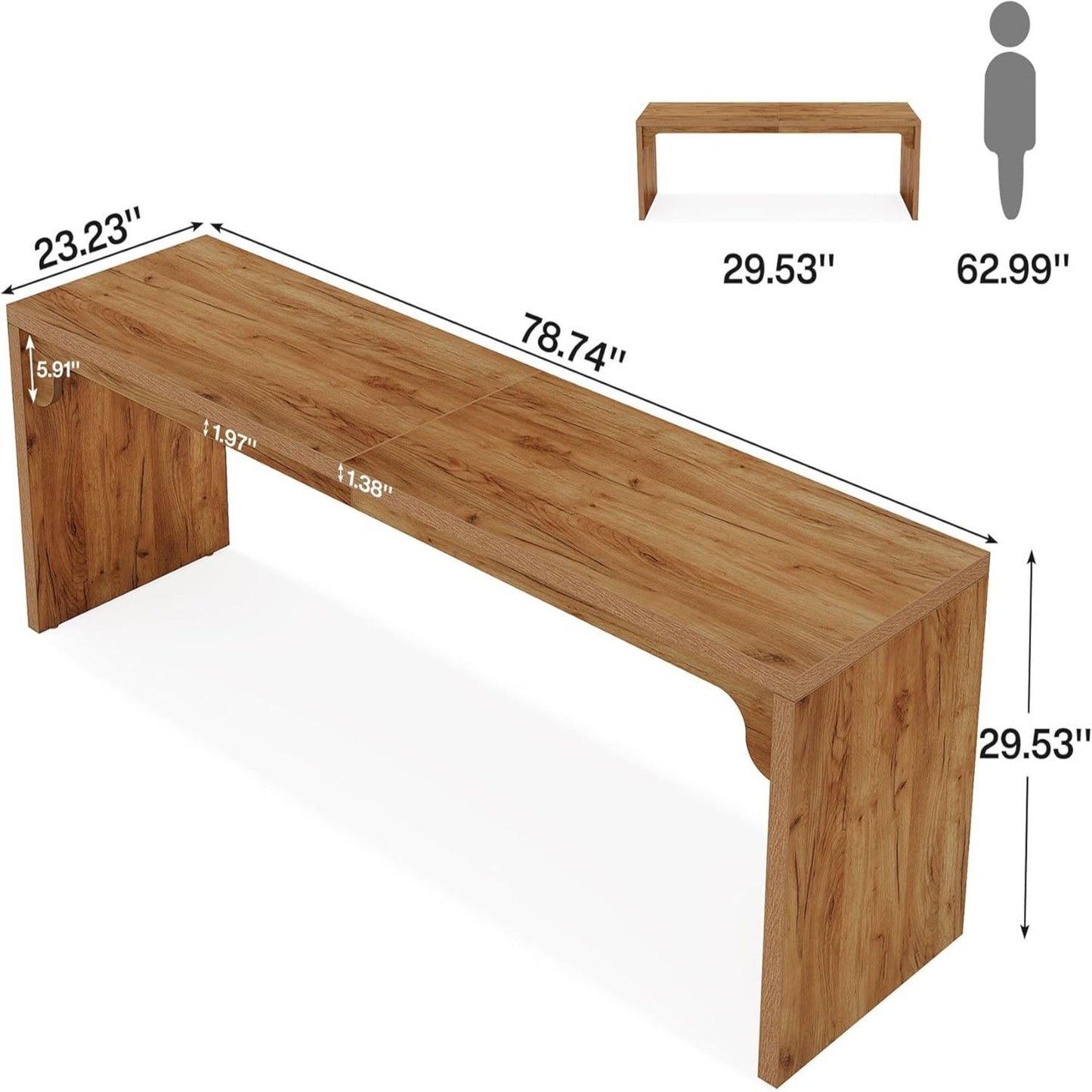 Extra Long 2 Person Computer Desk, Large Workstation - Brown