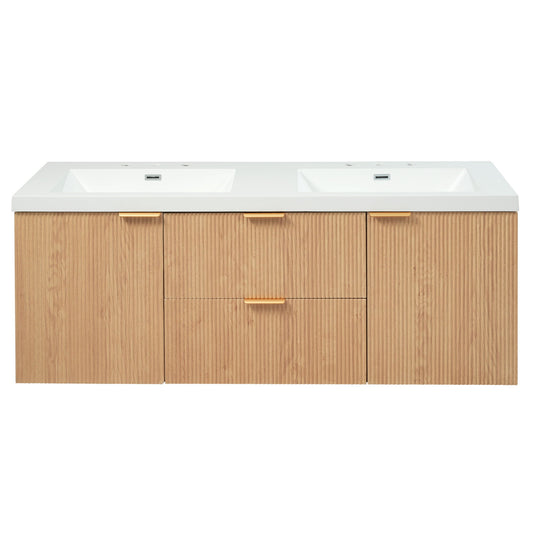 59.3" Double Sink Bathroom Vanity With Smc Resin Top, Painted Cabinet, Soft Close Doors, Wall Mounted - Wood