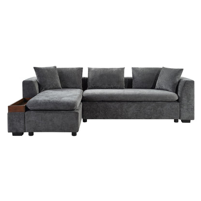 Modern L Shaped Sectional Sofa With Chenille Upholstery And Wooden Storage