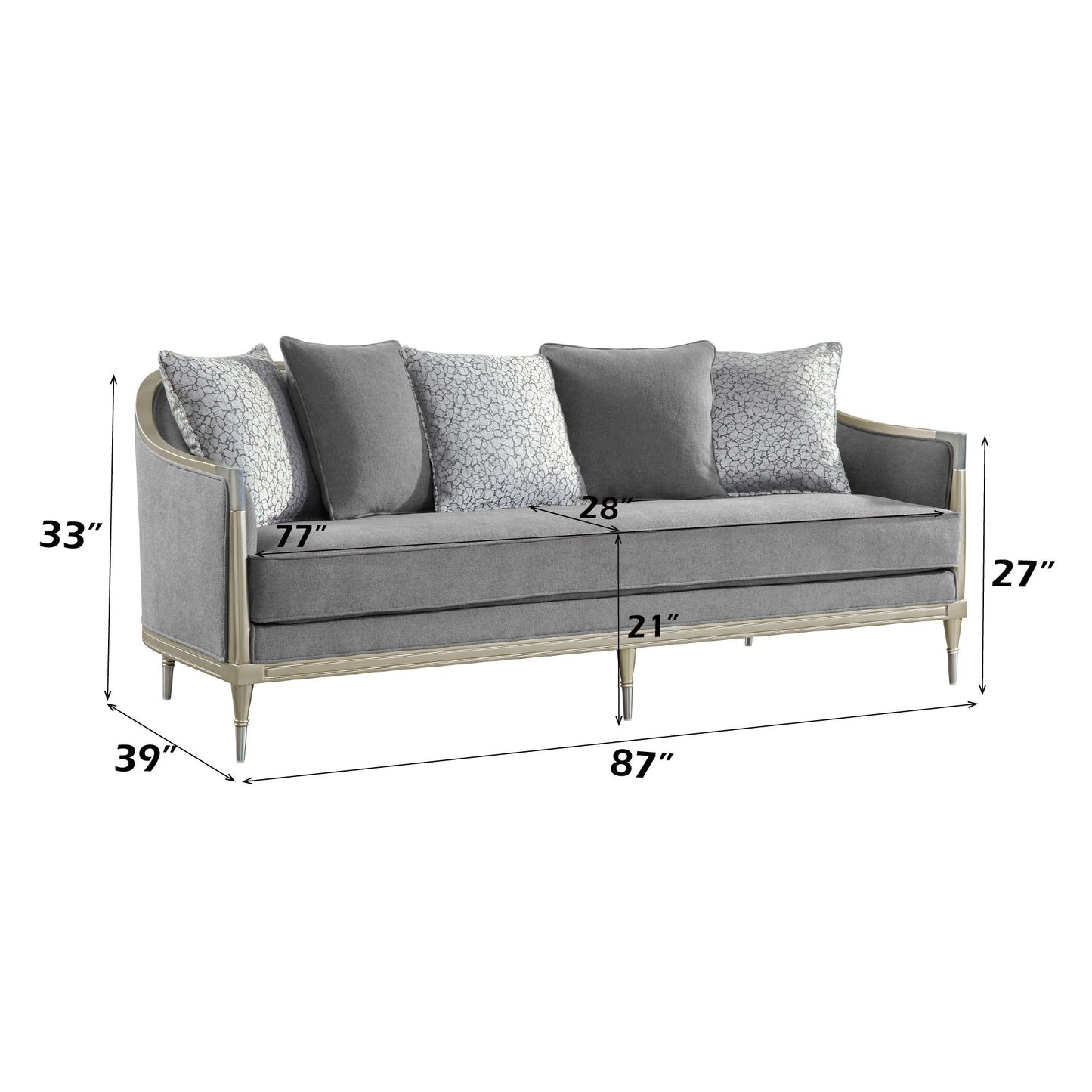 Fernando - Sofa With 5 Pillows - Champagne / Gray