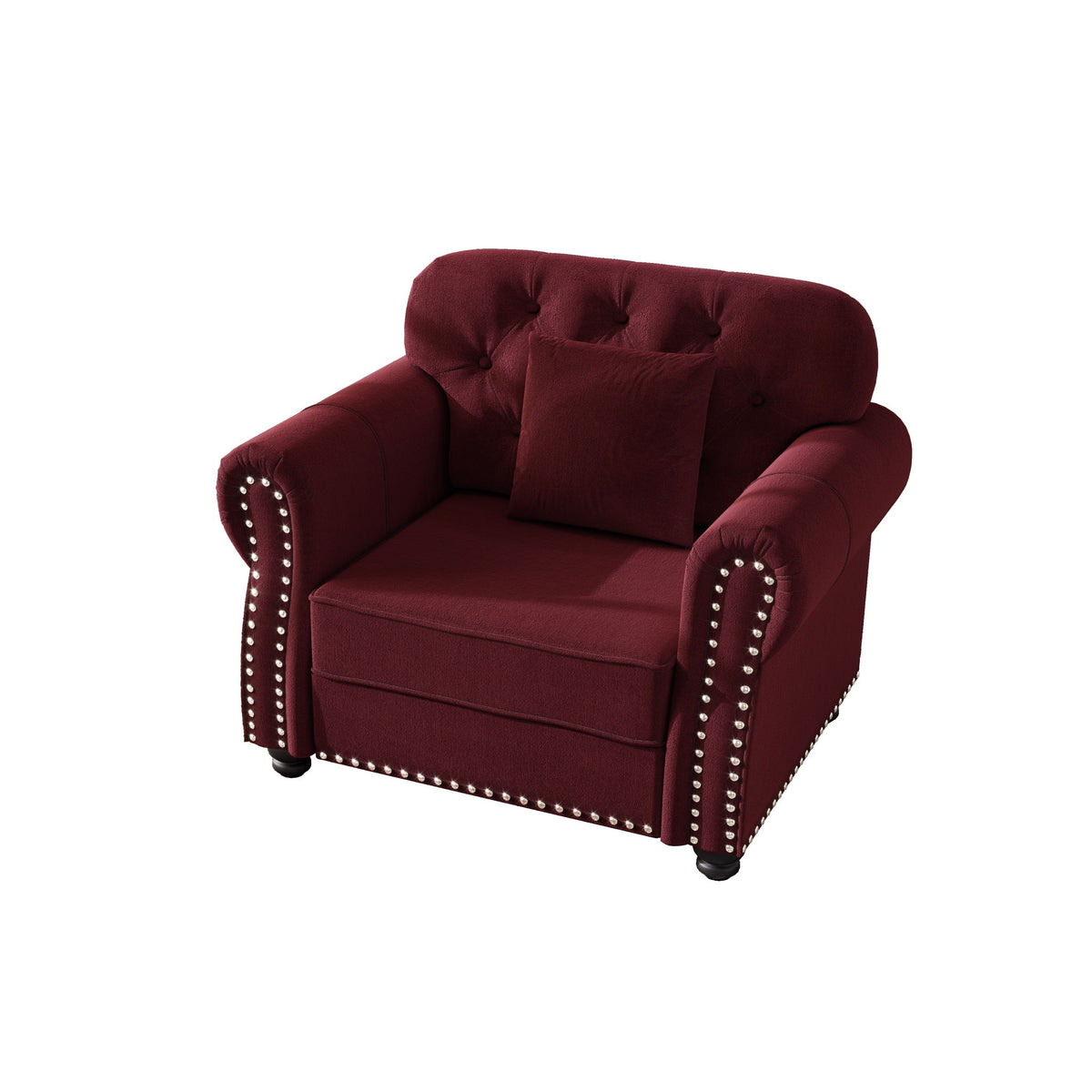 Upholstered Sofa With Nailhead Trim And Rolled Armrests, Includes 1 Pillows - Burgundy