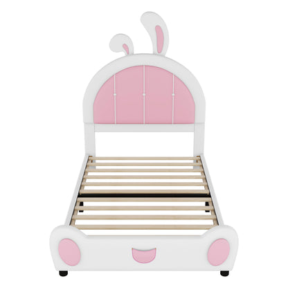 Upholstered Platform Bed With Rabbit Shaped Headboard