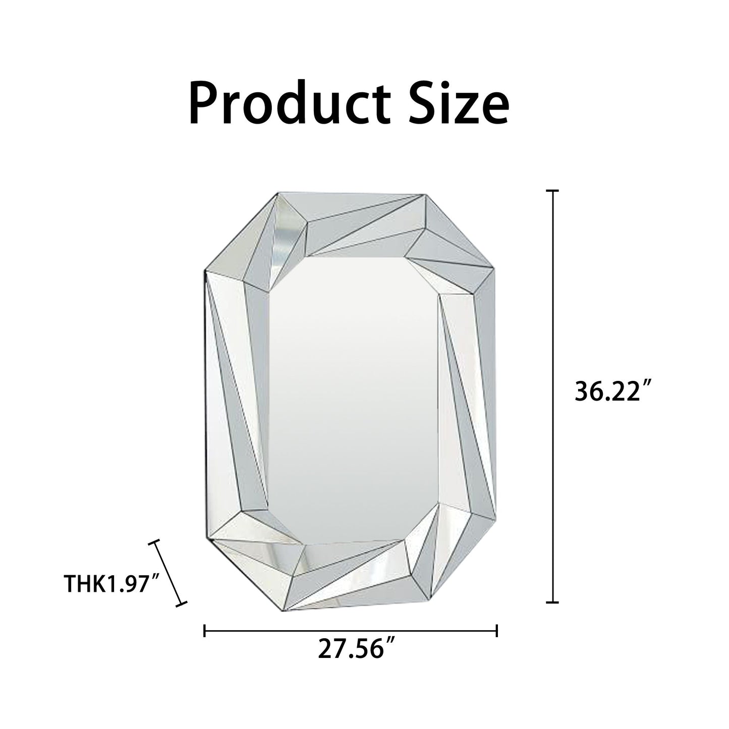 Diamond Shaped Wall Mirror With Beveled Edge Frameless Design - Silver