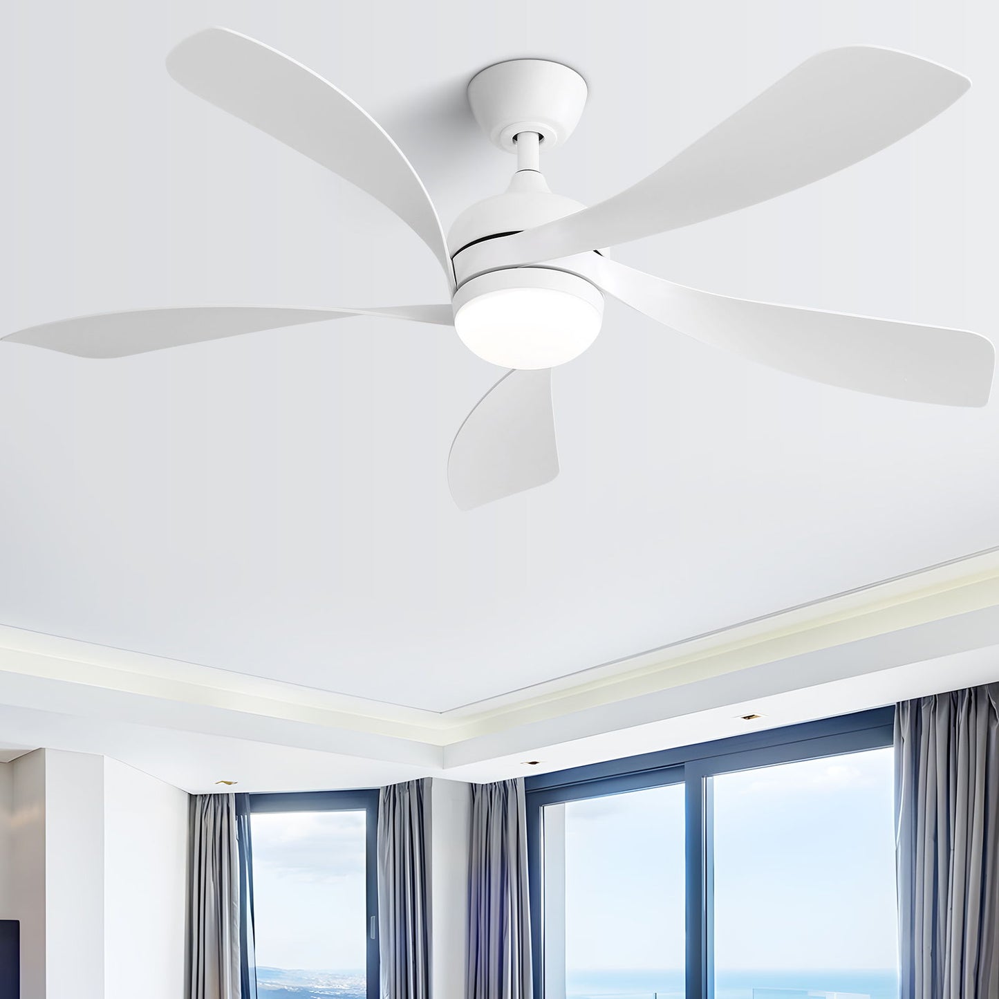 Modern Led Ceiling Fan With 3 Color Dimmable 5 ABS Blades Remote Control Reversible Dc Motor For Bedroom - White