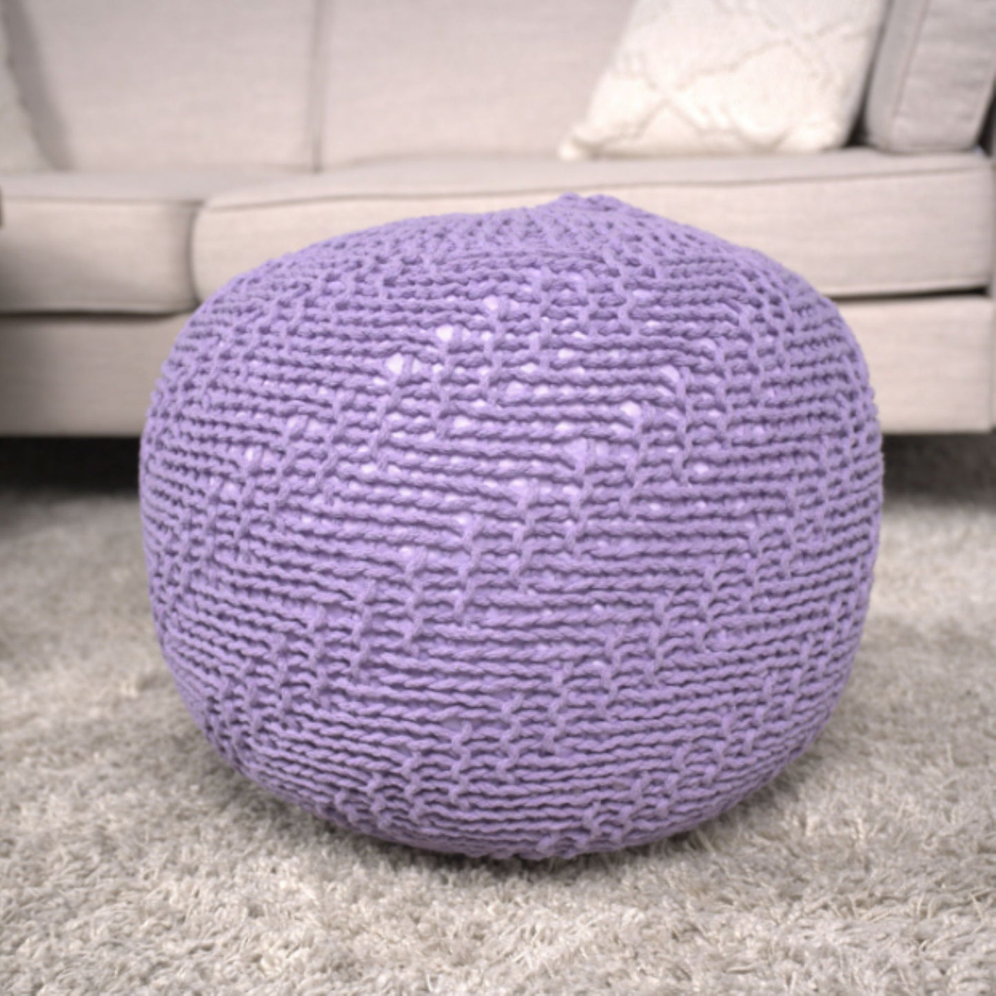 Bordeaux - Knitted Round Pouf Ottoman