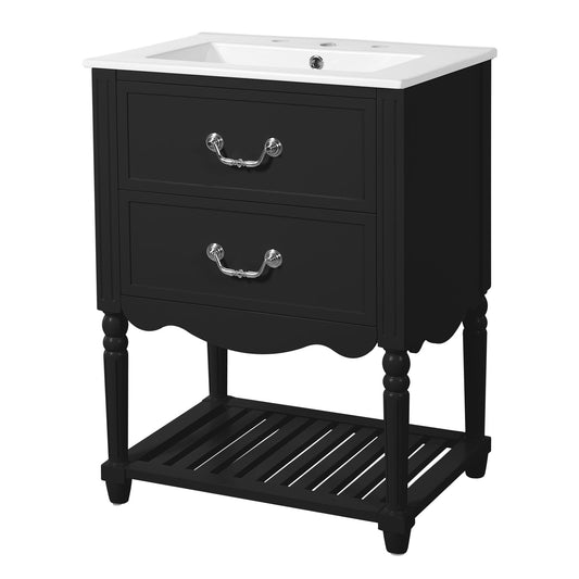 Wave Design Bathroom Vanity With Sink, 2 Drawers And Open Shelf