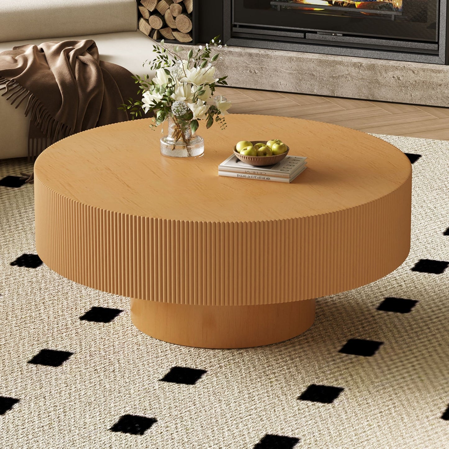 Elegant Round Coffee Table With Thick Tabletop