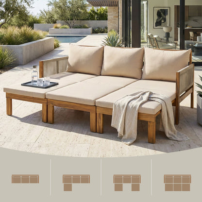 Outdoor Daybed, Patio Sofa Bed, 3 Seat Convertible Sunbed
