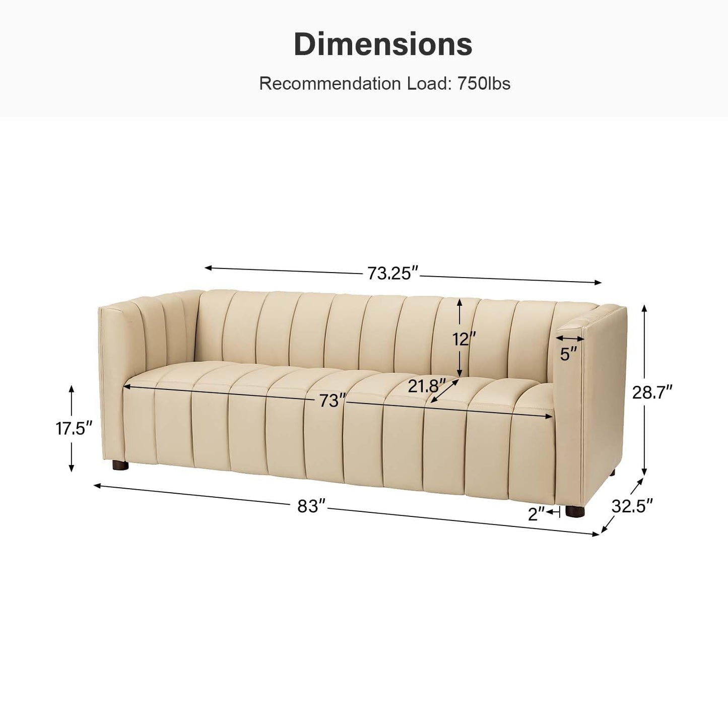 HULALA HOME 83" Genuine Leather Sofa, Sofa Leather for Living Room, 3 Seater Sofa Couch Top Layer Leather Large Sofa Furniture with Channel Tufted Seat Back & Square Arms (Camel)