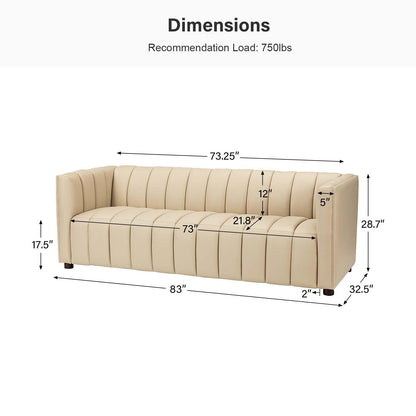 HULALA HOME 83" Genuine Leather Sofa, Sofa Leather for Living Room, 3 Seater Sofa Couch Top Layer Leather Large Sofa Furniture with Channel Tufted Seat Back & Square Arms (Camel)
