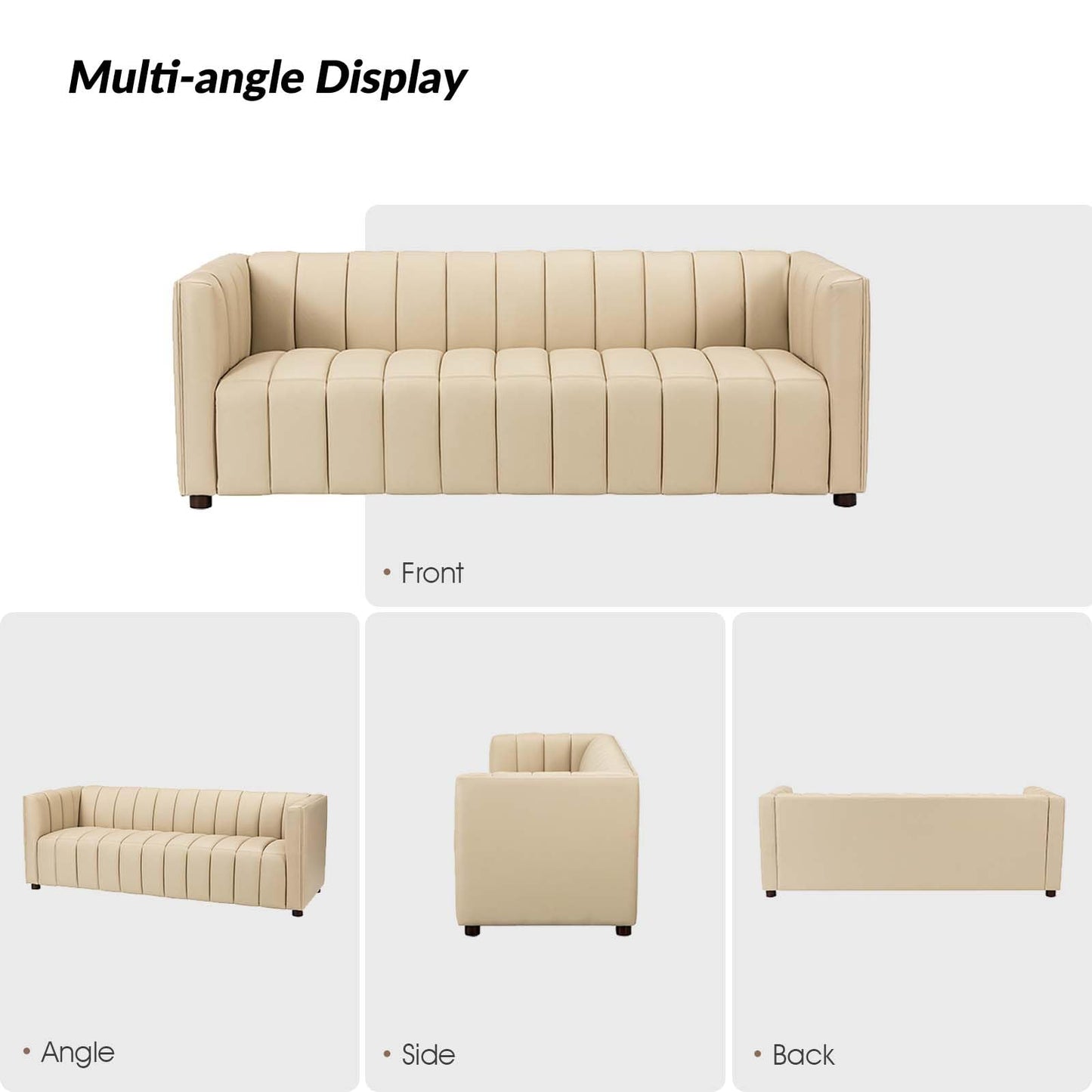 HULALA HOME 83" Genuine Leather Sofa, Sofa Leather for Living Room, 3 Seater Sofa Couch Top Layer Leather Large Sofa Furniture with Channel Tufted Seat Back & Square Arms (Camel)