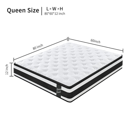 12" Breathable Hybrid Mattress, Memory Foam, Individual Pocket Springs