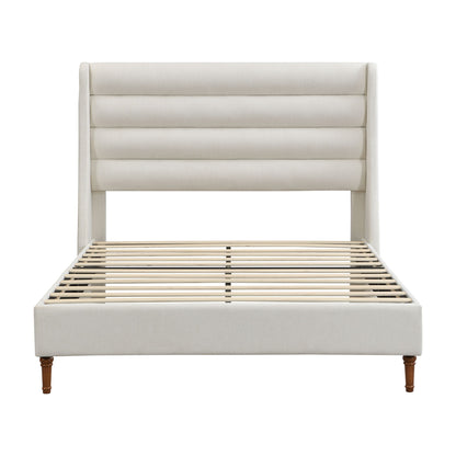 Modern Upholstered Platform Bed With Wave Shaped Headboard
