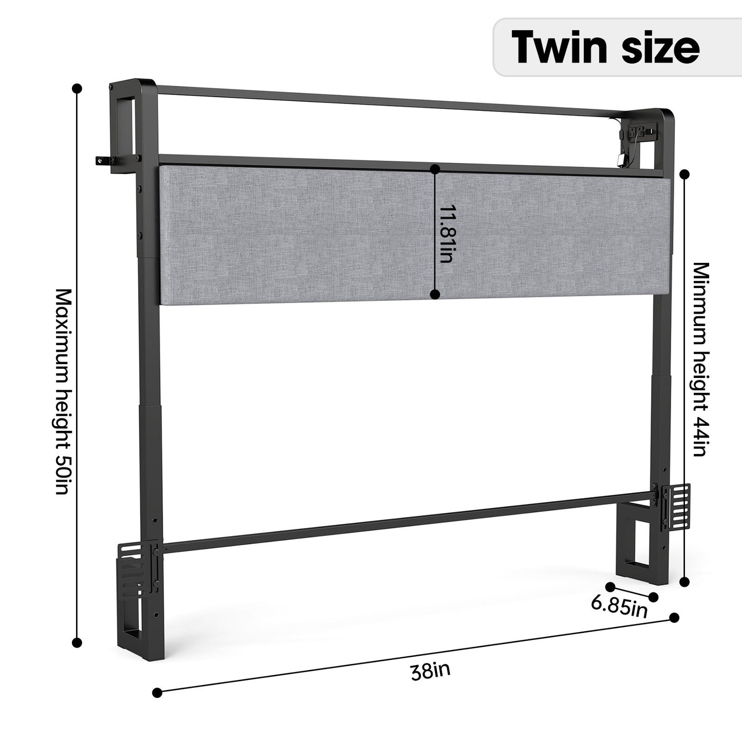 Adjustable Height Reversible Headboard With Storage Shelf, LED Lights & USB Charging Station