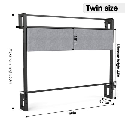 Adjustable Height Reversible Headboard With Storage Shelf, LED Lights & USB Charging Station