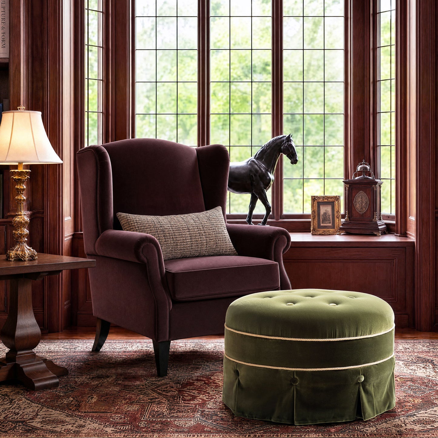 Maribel - Round Accent Ottoman - Olive Green