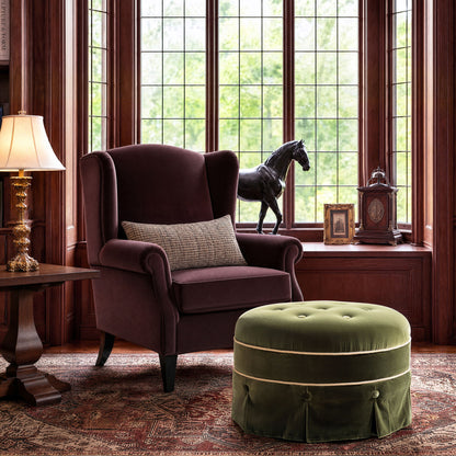 Maribel - Round Accent Ottoman - Olive Green