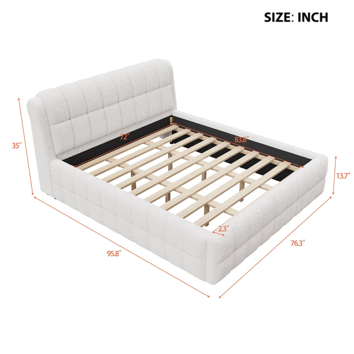 Upholstered Platform Bed With Stiching Details