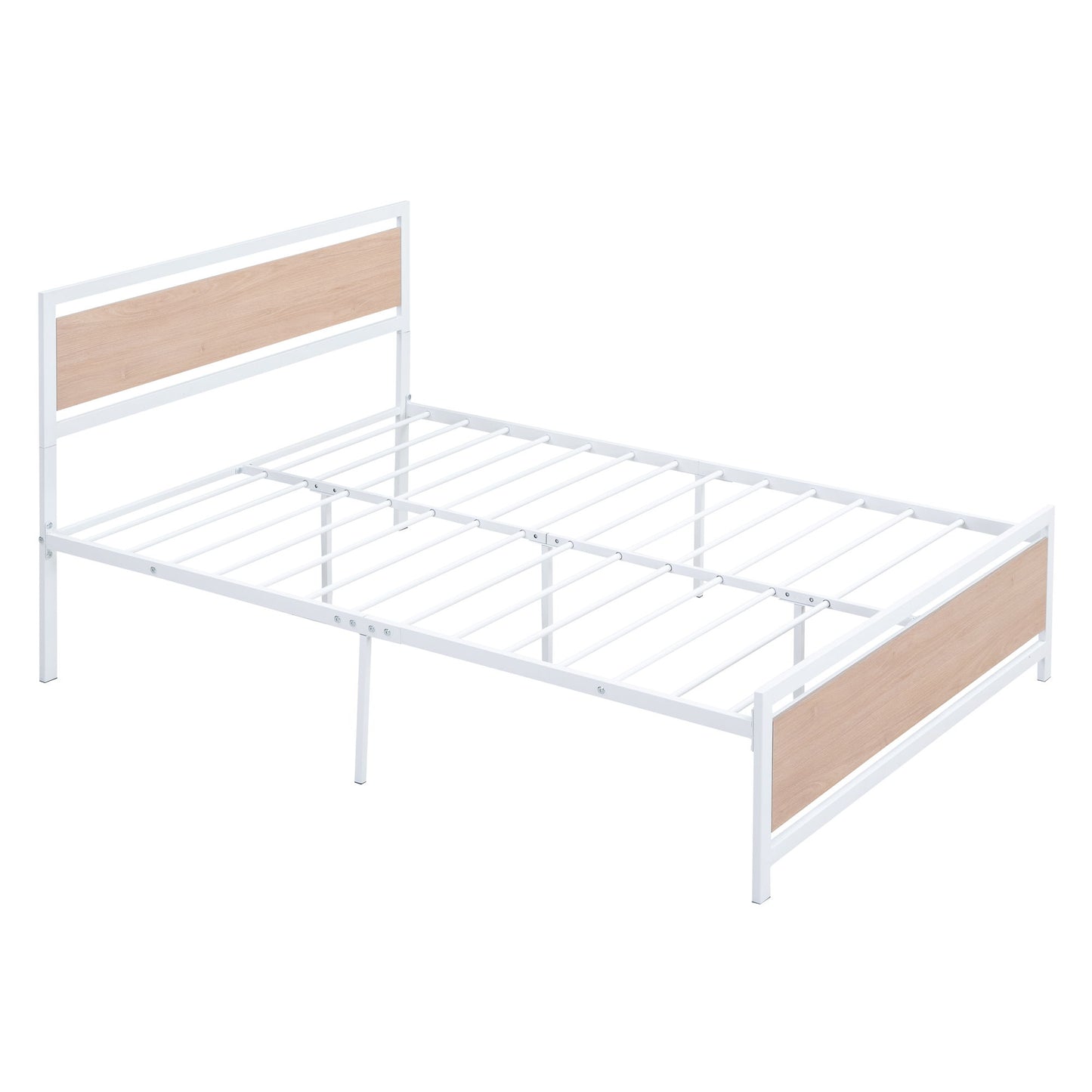 Platform Bed, Metal And Wood Bed Frame With Headboard And Footboard