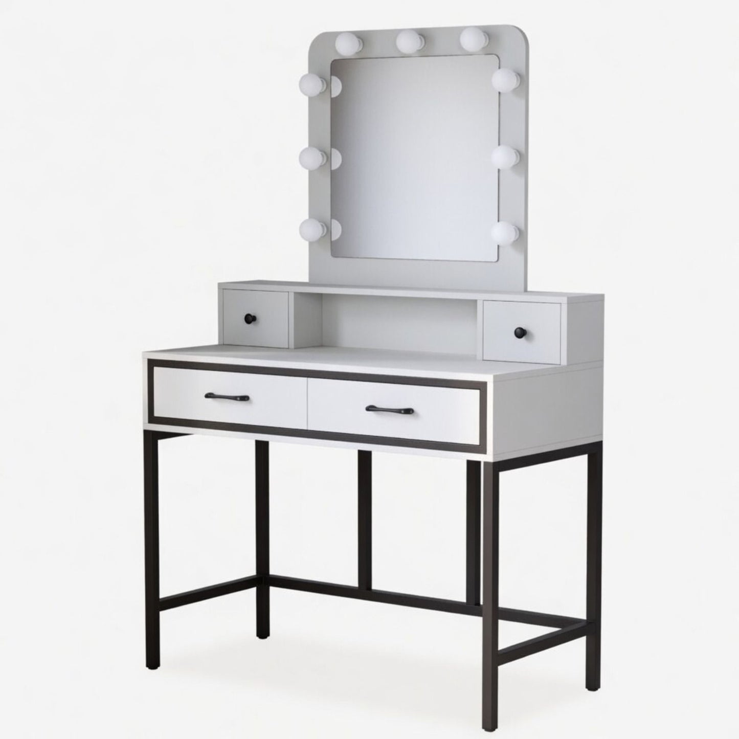 Vanity Desk With 3 Color Lighted Mirror And 4 Drawers