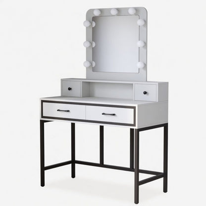 Vanity Desk With 3 Color Lighted Mirror And 4 Drawers