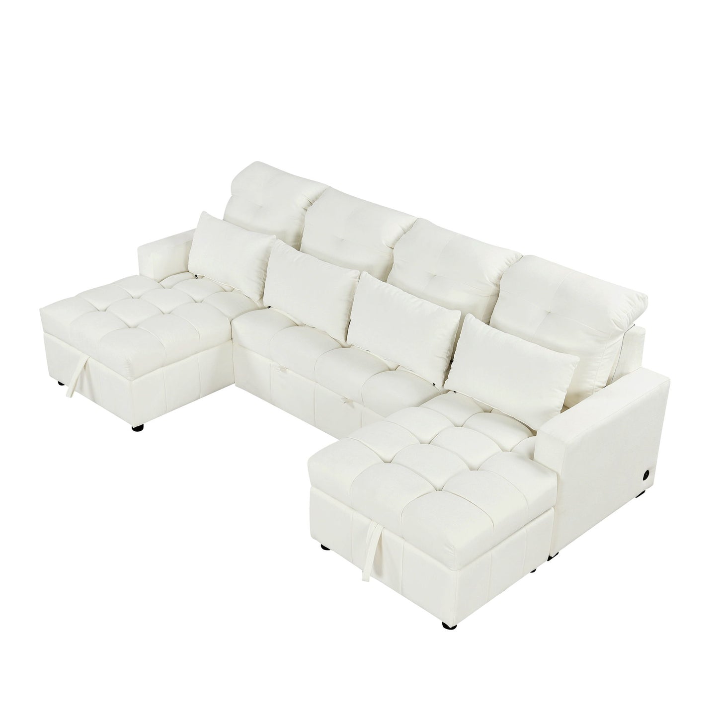 Oversized U-Shaped Versatile Sectional, Pull-Out Sofa Bed With Double Storage Chaise Lounges And 2 USB Ports For Living Room