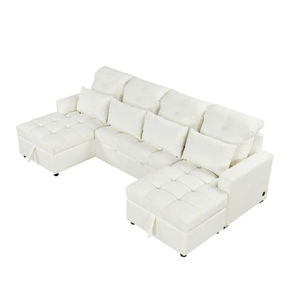 Oversized U-Shaped Versatile Sectional, Pull-Out Sofa Bed With Double Storage Chaise Lounges And 2 USB Ports For Living Room