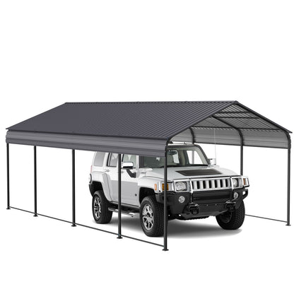 Metal Carport 12 X 20 Ft Heavy Duty With Galvanized Steel Roof Metal Garage Canopy With Galvanized Steel Roof & Frame Car Tent Outdoor Storage Shed For Car Boats And Truck - Alabaster / Dark Gray