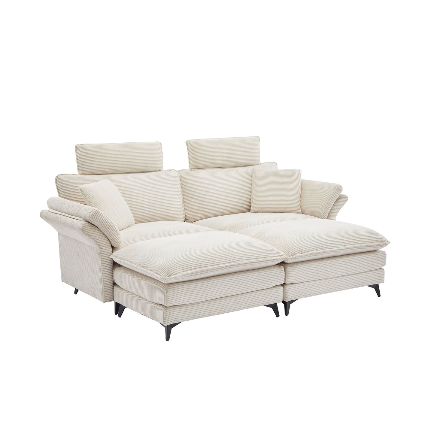 Modern Corduroy Deep Seat Sectional Sofa With Ottoman
