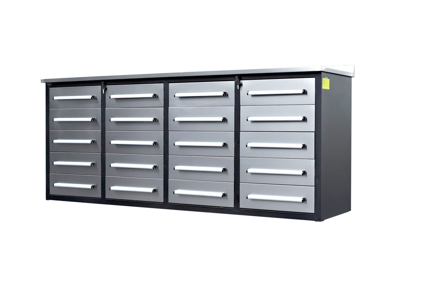 Garage Storage Cabinets With Workbench (With 20 Drawers) - Silver