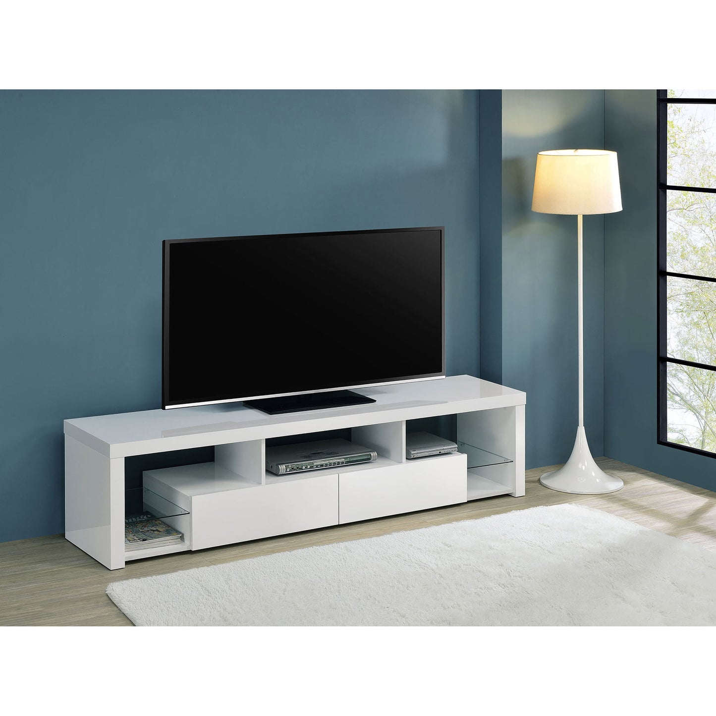Lance - 2 Drawer TV Stand With Shelves - Gloss White