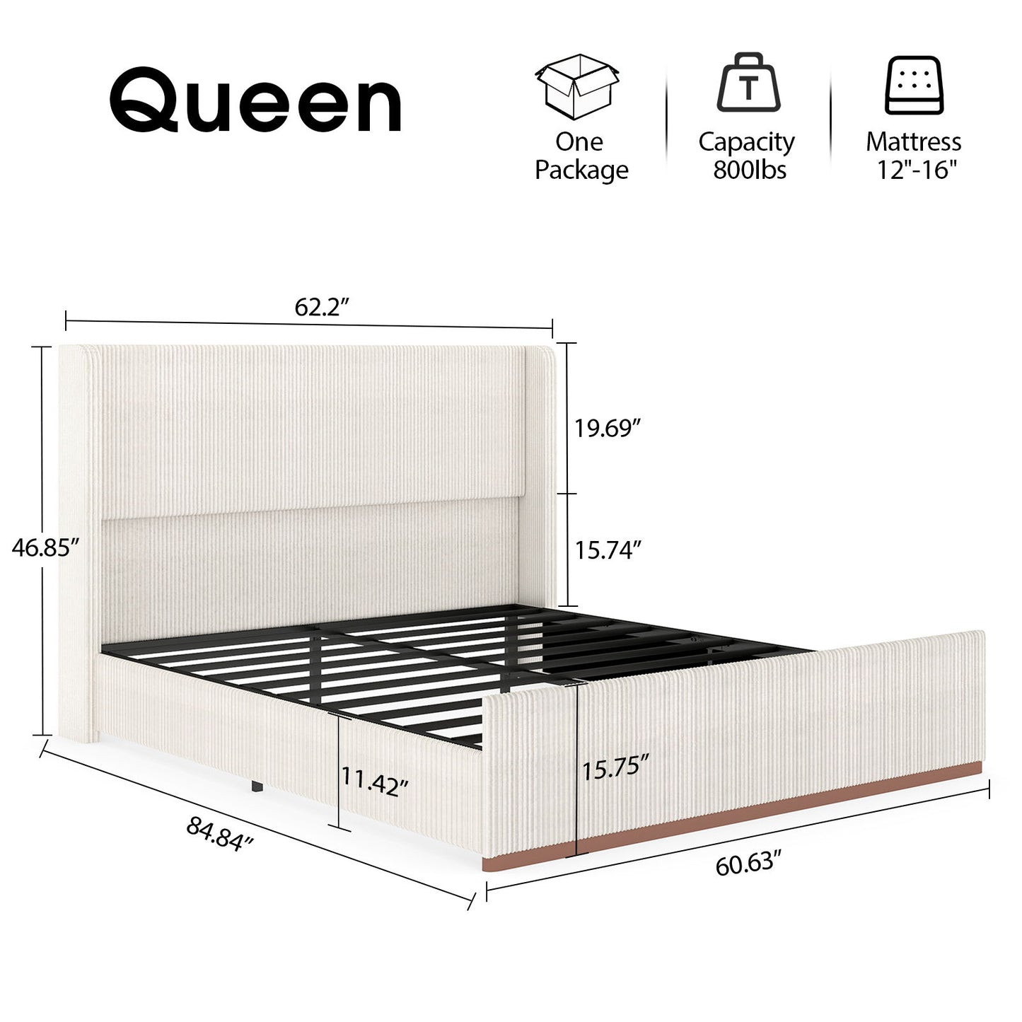 Platform Bed Frame With Wingback Headboard