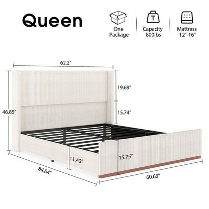 Platform Bed Frame With Wingback Headboard