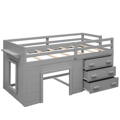 Twin Size Loft Bed With Cabinet And Shelf