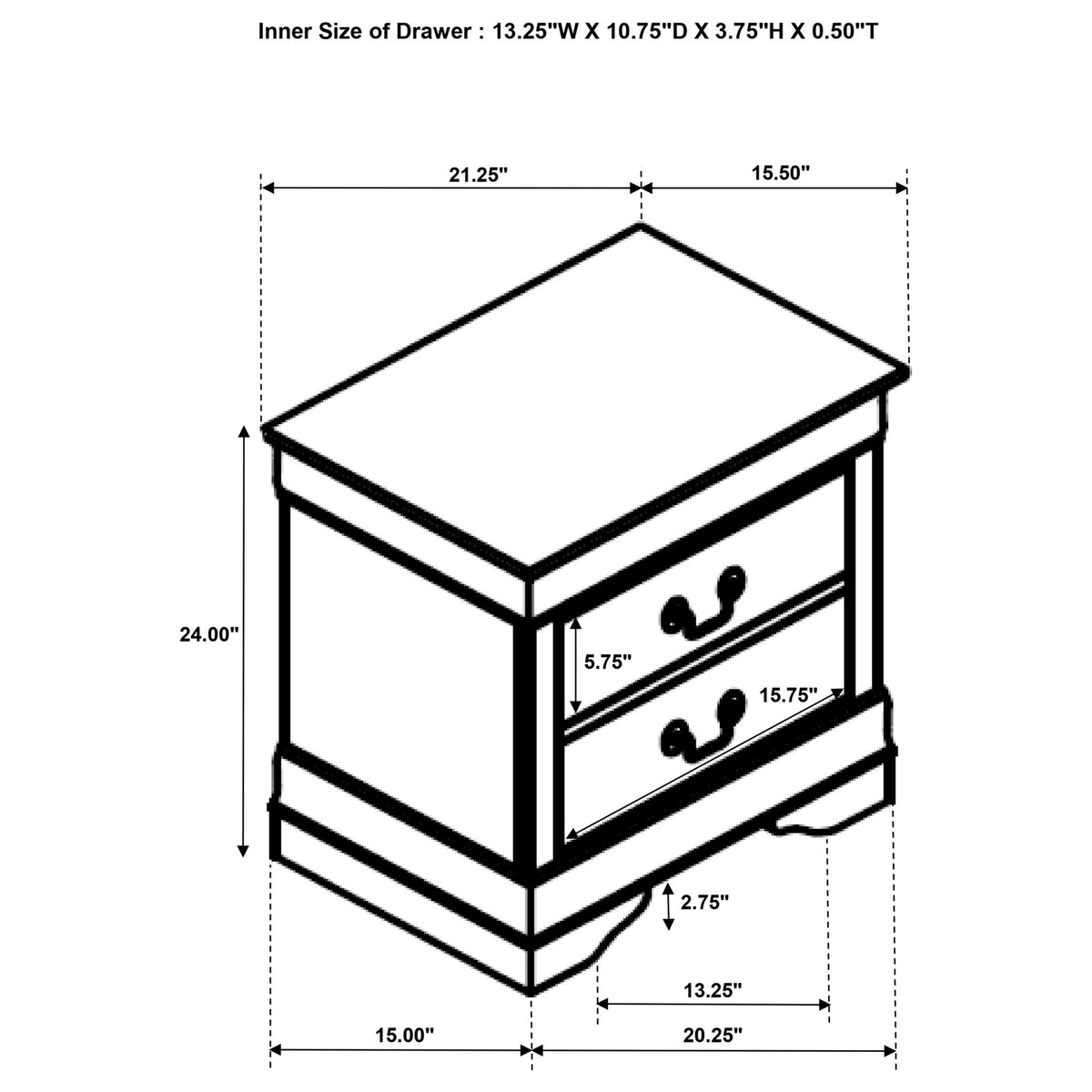 2 Drawer Nightstand - White