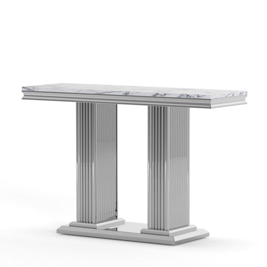 Printed Top Rectangular Console Table, Base With Mirrored Finish