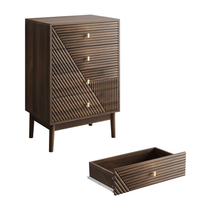 Modern 4 Drawer Dresser Chest For Living Room, Bedroom, Corridor Wooden Storage Cabinet - Walnut