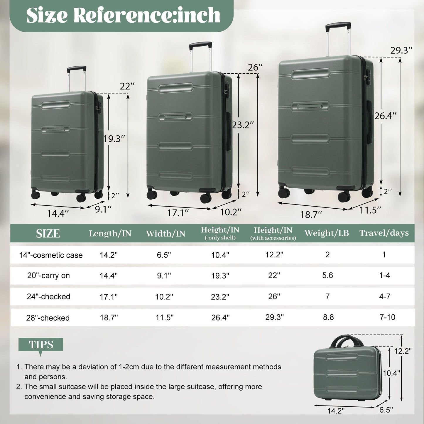 6 Piece Lightweight Hardshell Luggage Set With Double Spinner Wheels, Password Lock