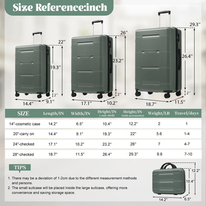 6 Piece Lightweight Hardshell Luggage Set With Double Spinner Wheels, Password Lock